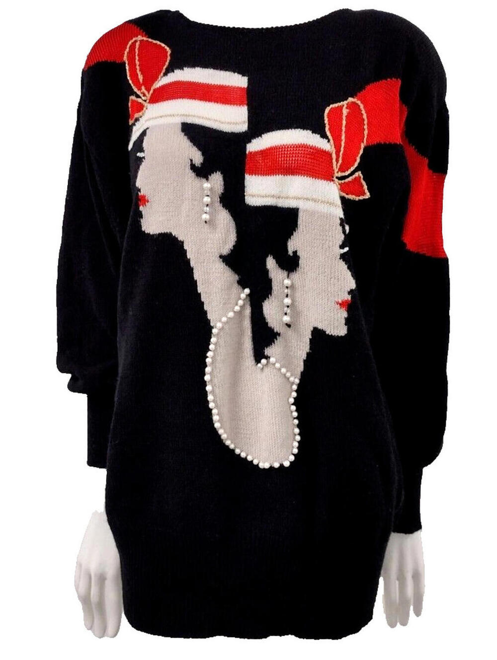 1980s Sweater Fashion Flapper Couture Girls COCO RETRO 1930s Size L Deco Maurada
